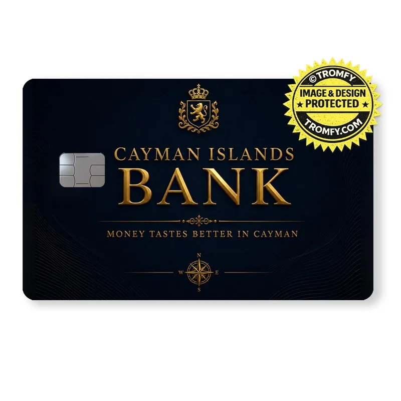 Kortdekal formgiven som ett kort från Cayman Islands Bank